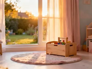 Nowoczesne, ergonomiczne biurko dla ucznia z przyborami szkolnymi w jasnym, przytulnym pokoju sprzyjającym nauce.