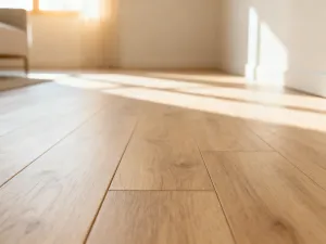 Minimalistyczna toaletka z dużym lustrem i ergonomicznym blatem w przytulnej, jasnej sypialni.