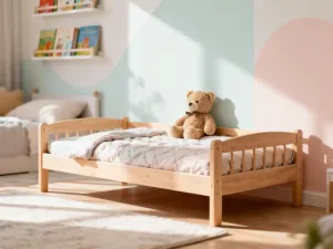 Nowoczesny salon z drewnianym stolikiem kawowym ustawionym w ergonomicznej odległości od szarej kanapy.