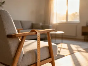 Nowoczesna, jasnoszara sofa modułowa w przytulnym, minimalistycznym salonie z naturalnym oświetleniem.